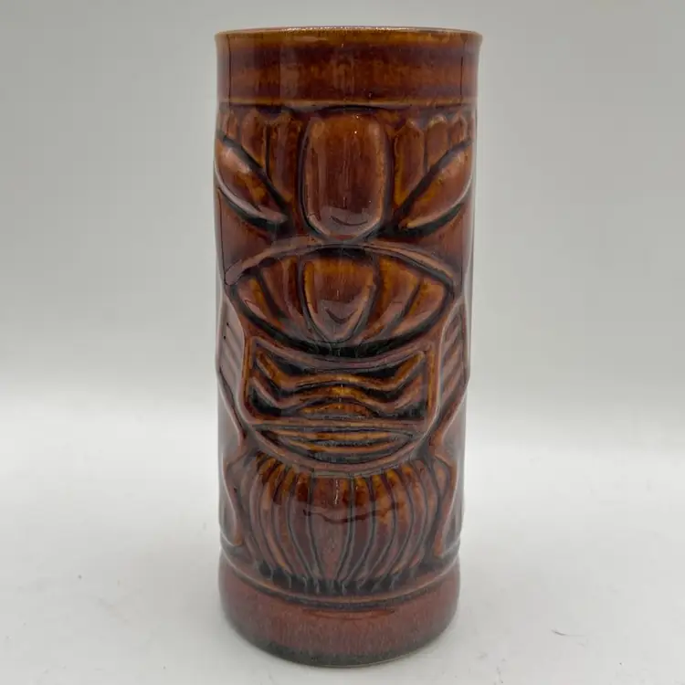 Brown Libbey Hawaiian Tall Tiki Mug Tall Ceramic Tumbler Summer Bar Decor