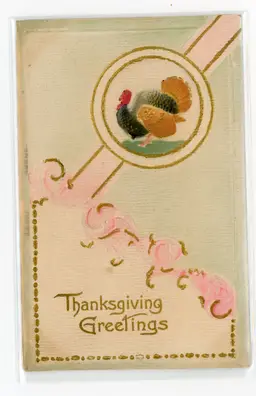 Postcard Airbrushed Thanksgiving Greetings Embossed Turkey c1910 - 20829