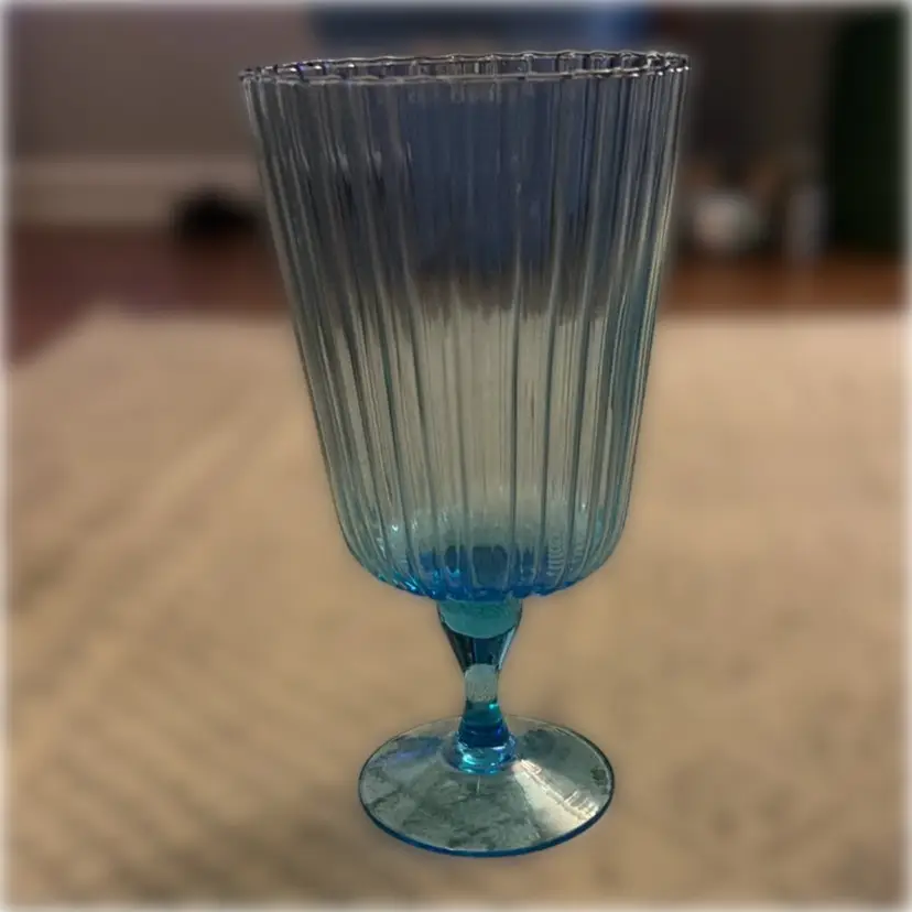 Glows! Vintage Blue Ribbed Glass Pedestal Compote - 12.5” tall and 6.5” in diameter