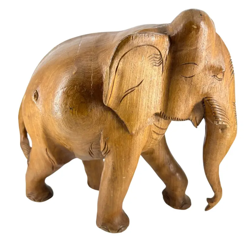 Carved Wooden Wood Boho Elephant Figurine