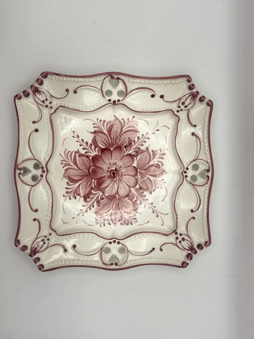 Hand Painted, Numbered Reticulated Plate Made In Portugal 7.5”x7.5”