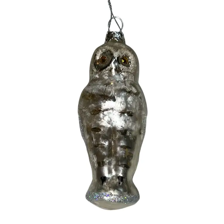Mercury Glass Owl Ornament 4”
