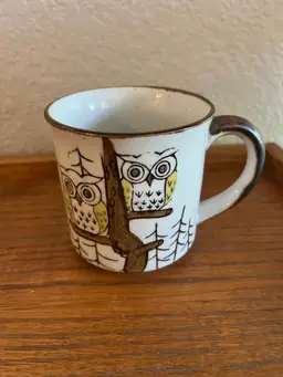 Vintage 1970s Owl Speckled Coffee Tea Mug Ceramic Funky Boho