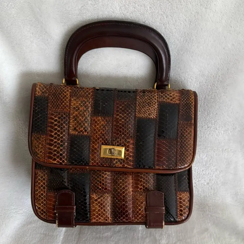 Tano of Madrid Vintage Multi Brown Lizard Double Handle Small Satchel.  Size 7x8