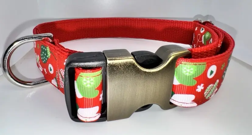 Dog Collar Red Snowman Christmas Holiday Large Handmade Heavy Duty W/Buckle NEW