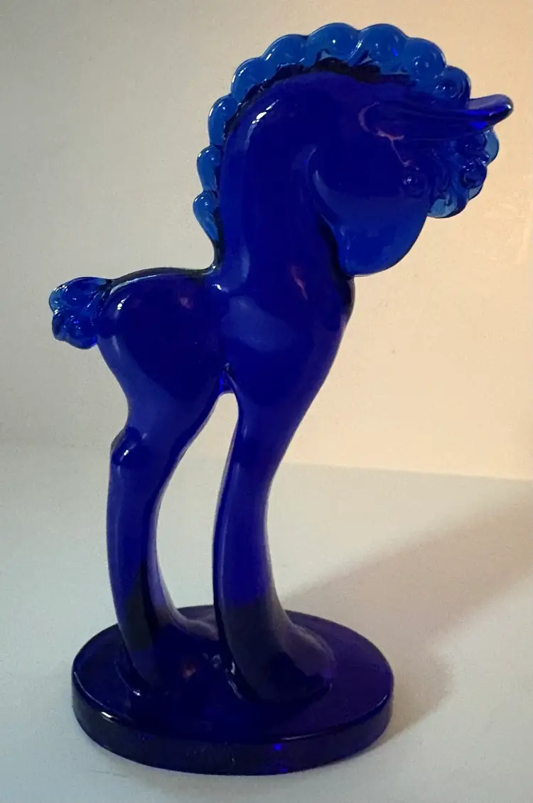 Vintage Mosser Cobalt Blue Glass Pony/Trojan Horse Figurine 5.5”