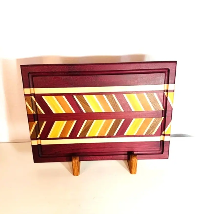 Handcrafted Cutting Board with Juice Groove /Cherry, Walnut, Ash, Yellow & Purple Heart Wood | All Boards are Sanded to 600 Grit Fine Finish