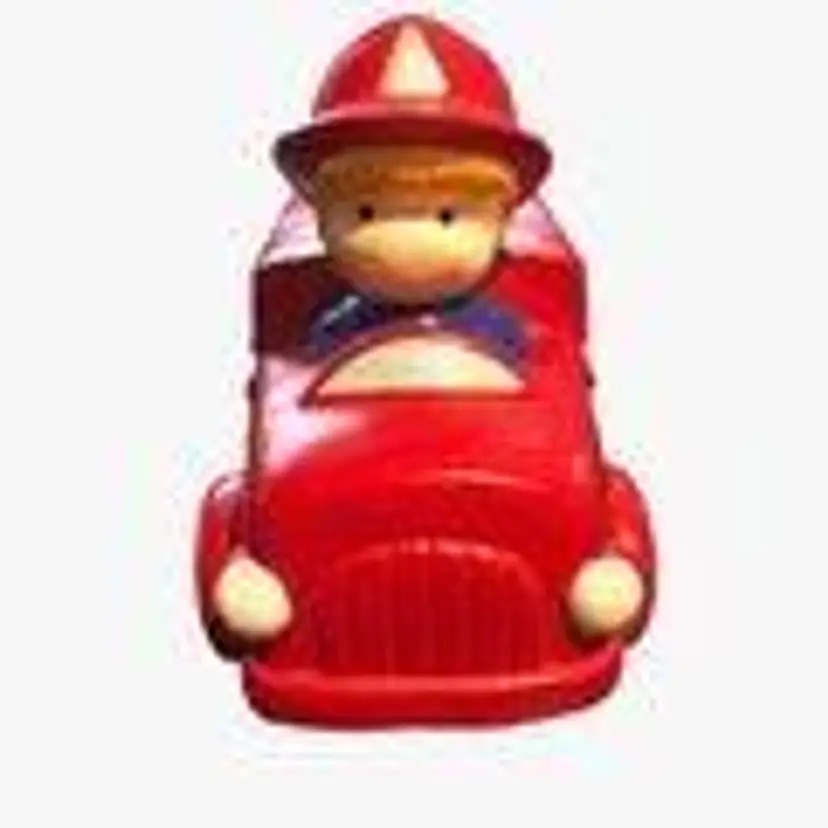 Fireman in Red Fire Truck Bank Joan Walsh Anglund Ceramic Stopper 1978 Vintage