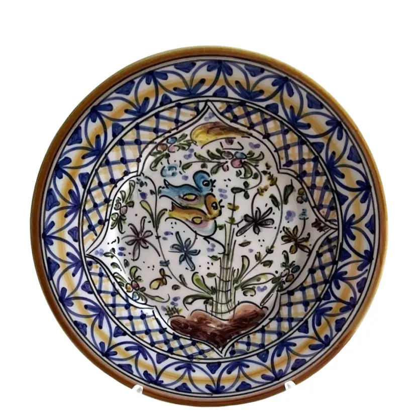 Colorful Hand Painted Made In Portugal Display Plate Birds Signed 6.5”