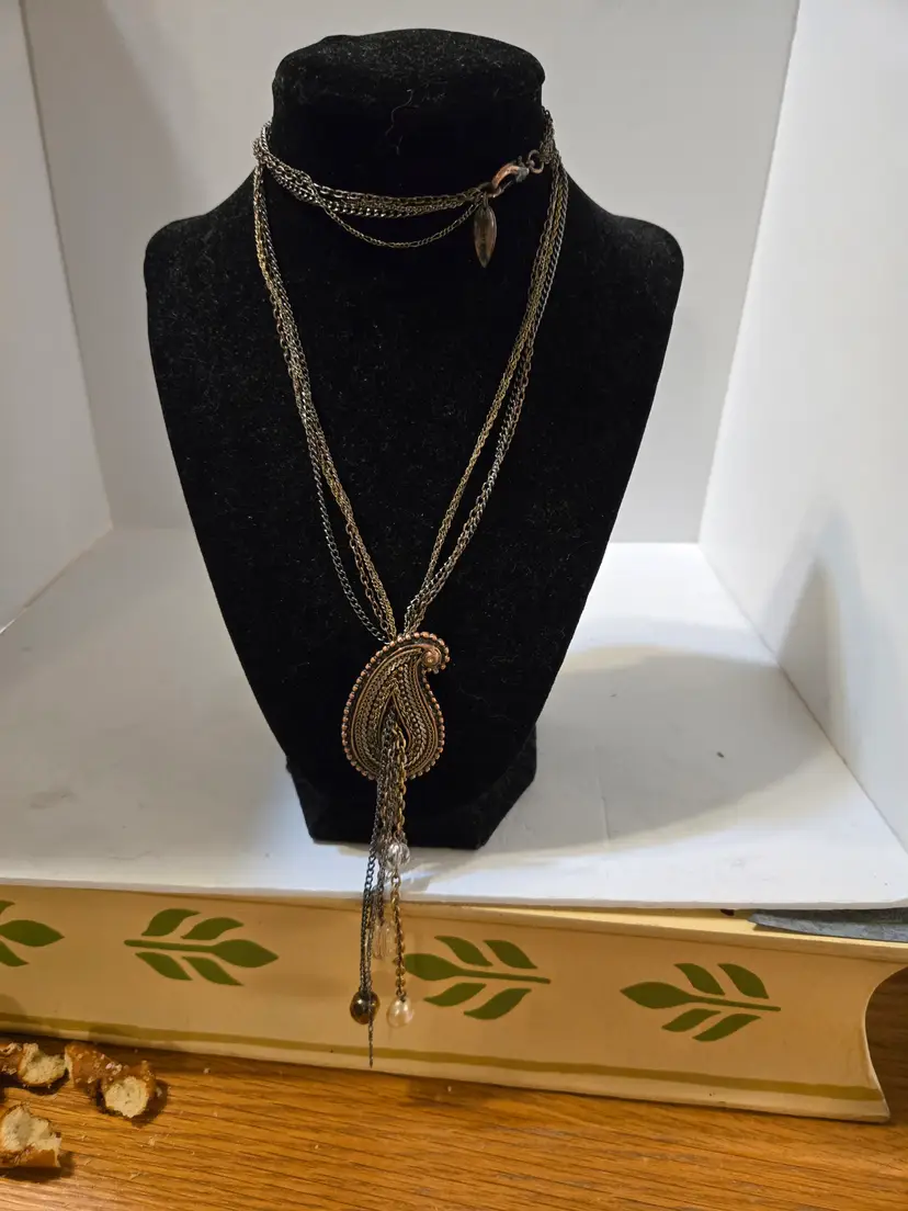 Vintage Multi-Strand Paisley Pendant Necklace | Bohemian Layered Chain with Dangles