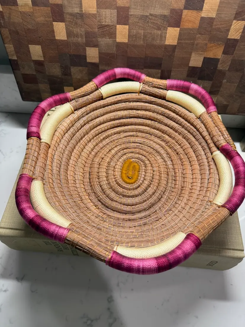 Purple and Yellow Woven Basket Bowl