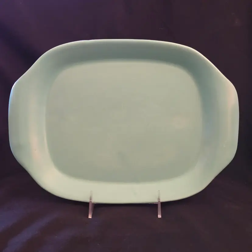 Bauer Pottery LA LINDA Serving Platter Plate Ceramic Turquoise 12¾" Long Vintage