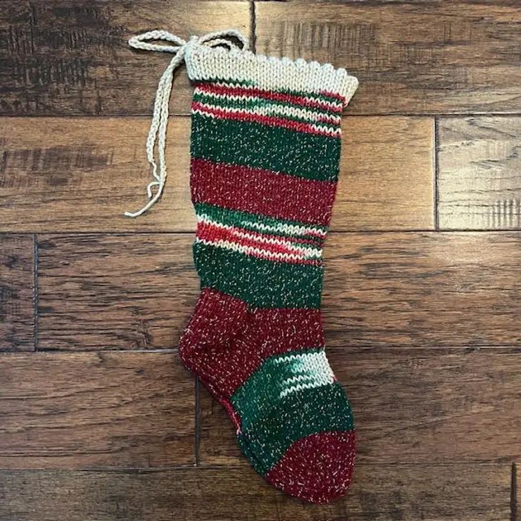 Christmas Stocking Hand Knit  18" x 6.5" wide