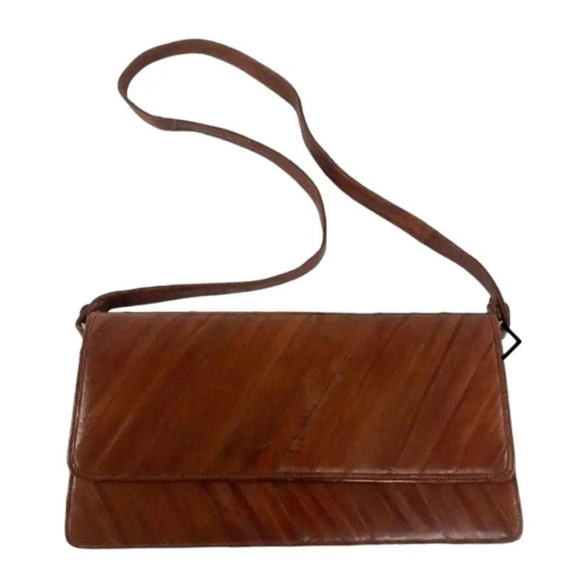 Vintage Brown EEL Skin Leather Shoulder Bag Purse Clutch Clean Hong Kong