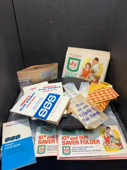 Vintage Lot Of S&H Green Stamps Filled Book 10s and 50s Saver Folder Lot of 2 And Stamps
