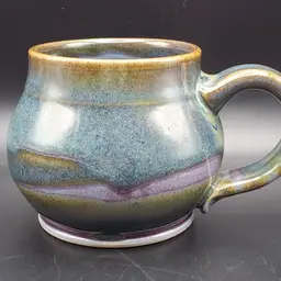 Handmade Studio Pottery signed Coffee or Tea Mug Blue, Brown & Purple Speckle Glaze