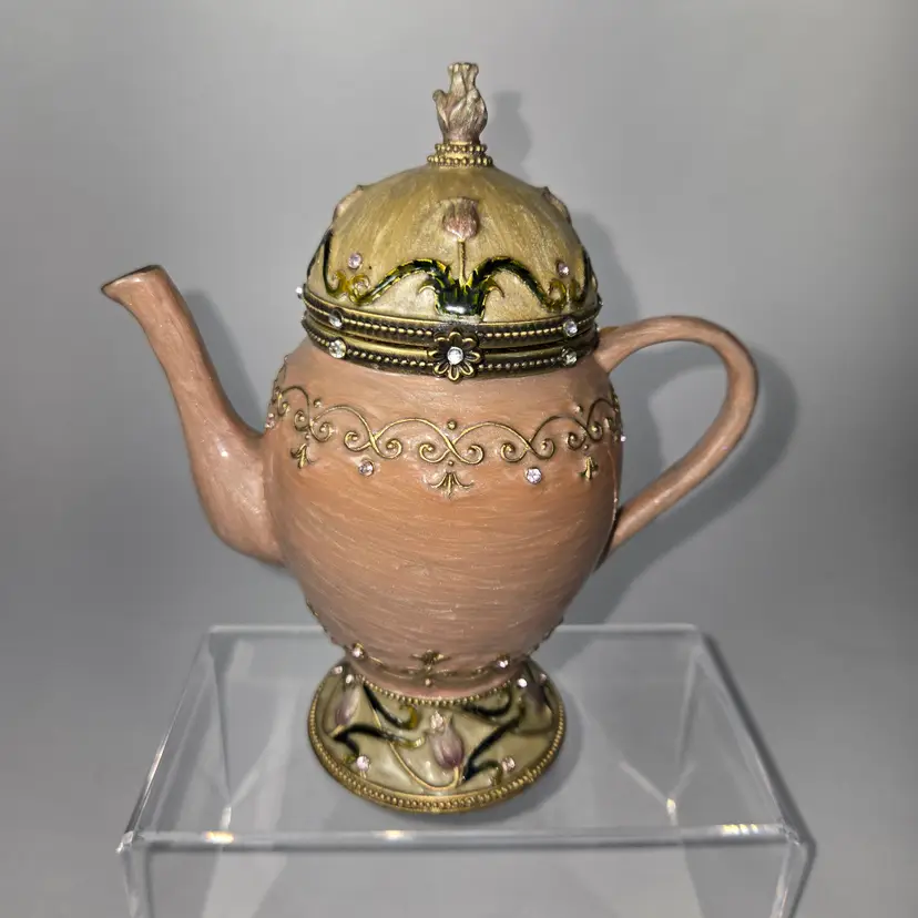 VTG Music Box Rue Moliere French Cloisonné Enamel on Porcelain Brass Trim PLAYS