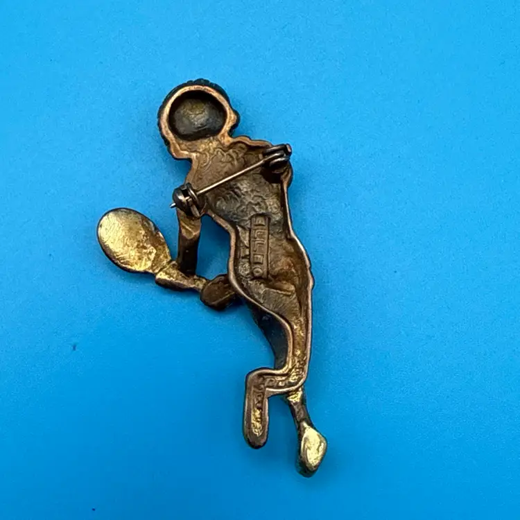 Vintage Gold Tone Signed ELLE Lady tennis player Brooch