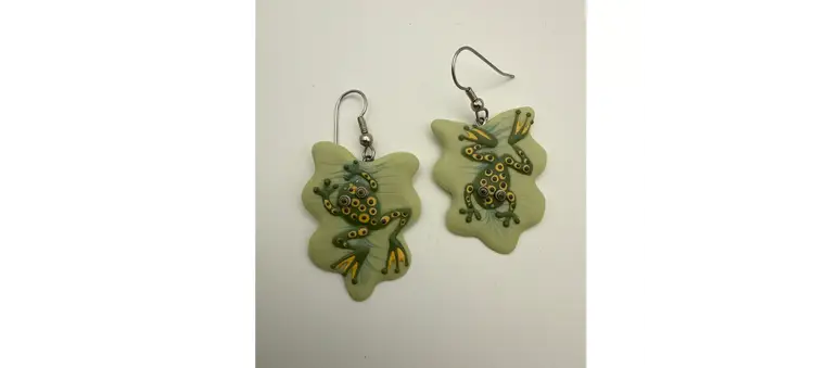 Vintage Joan Miller Porcelain Frog Dangle Earrings