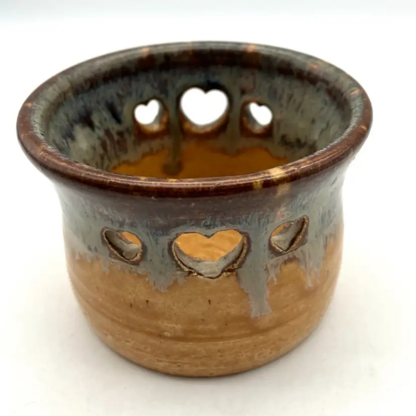 BIN - Vintage Studio Pottery Votive Tealight Holder Signed
