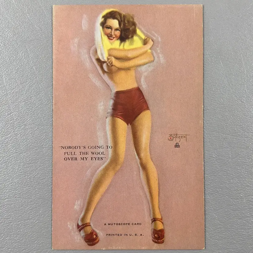Vintage Pin Up Mutoscope Card Zoe Mozert Nobody's Going To Pull The Wool Risque