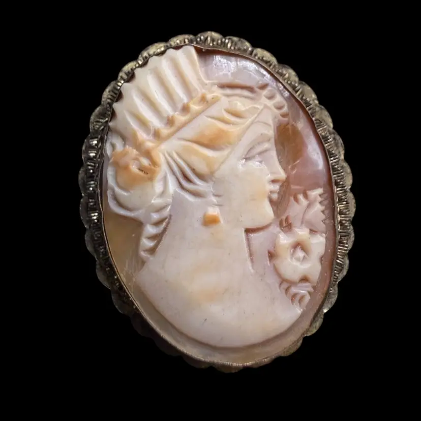 vintage carved shell cameo brooch or pendant- Stunning Carving