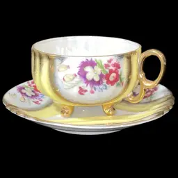 Relco Japan Yellow & Gold Hand Painted Tea Cup & Saucer w/Multicolored Flowers
