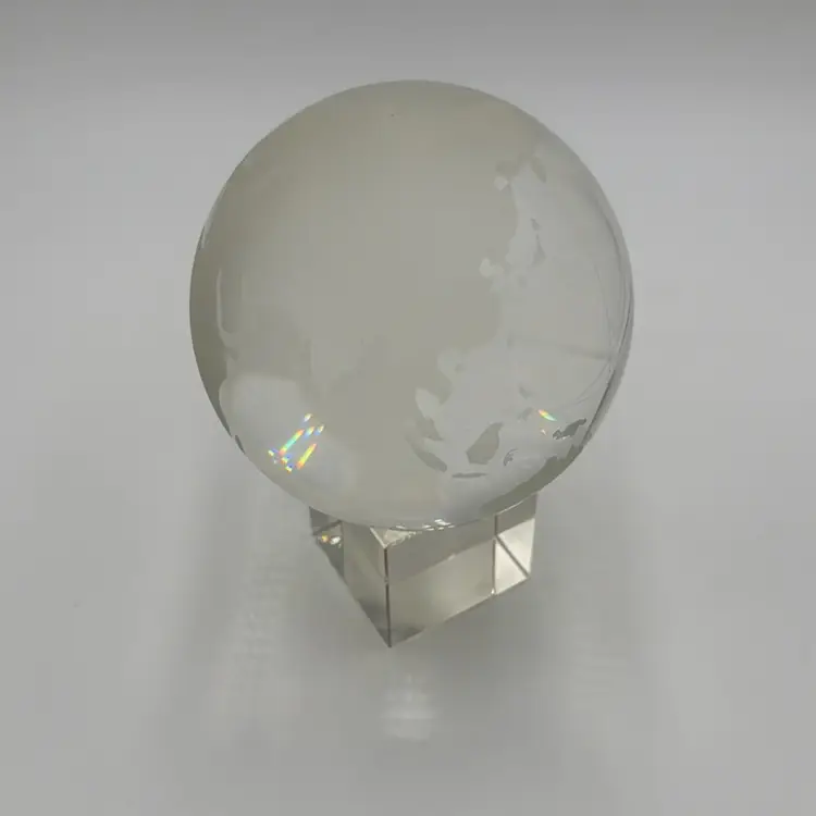 Glass Globe on Glass Cube Paperweight