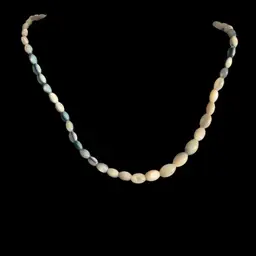 Glass White And Blue Beads With Decorative Gold Tone Screw-back Clasp  . Beads Reflect Light