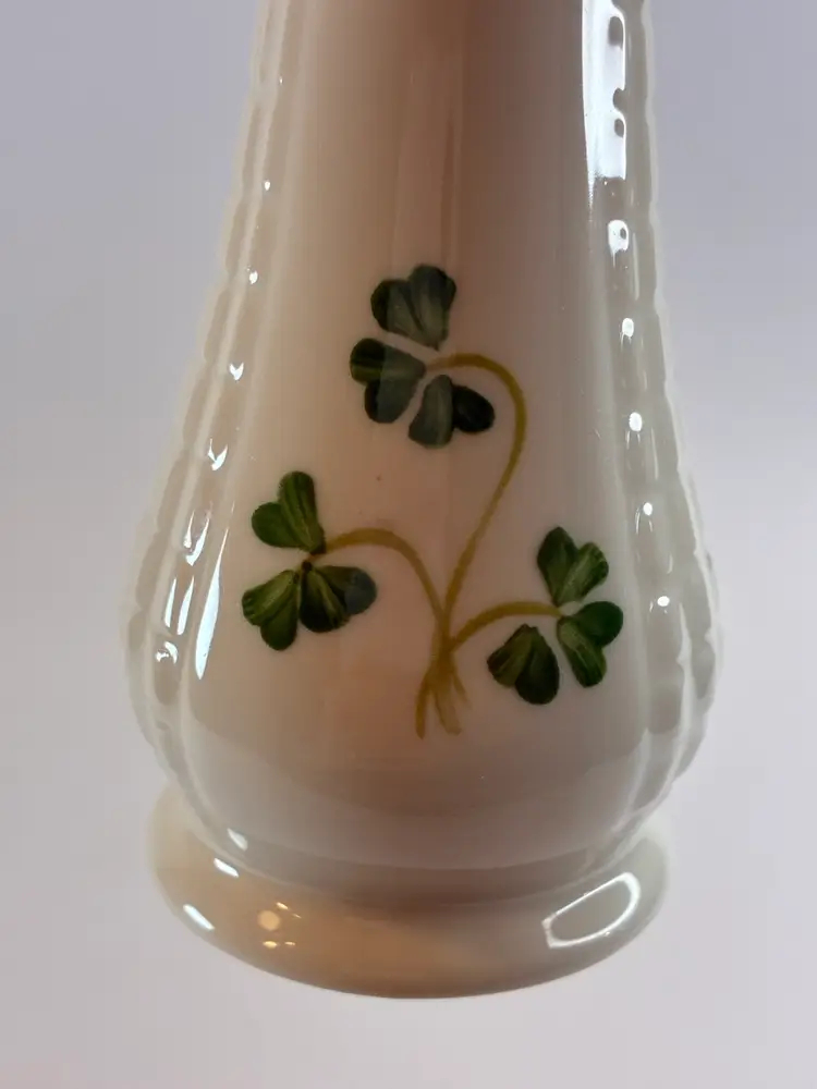 Beleek Donegal Parian China Ivory with Shamrock Vase Millenium 2000 6.5”