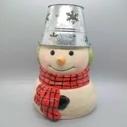 Hallmark Jan Karon Mitford Snowman Murphy Tealight Luminary Snowflake Metal Bucket Hat 9"