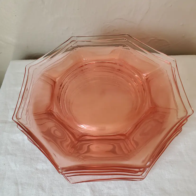 Set of 8 Cambridge Octagon Pink Glass Luncheon Plates