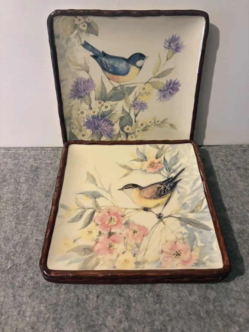 Celebrating Home 3  7" Square Bird Design Plates By Susan Winget