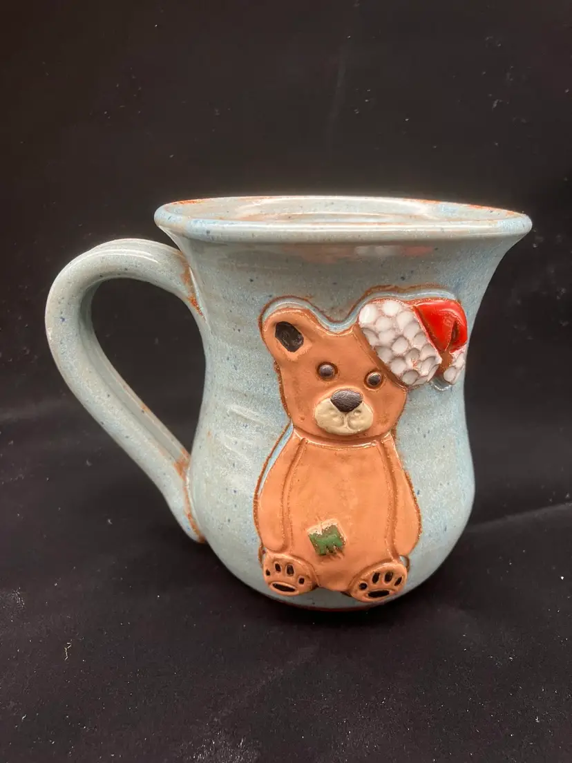BIN - MudWorks Studio Pottery Mug With Teddy Bear Santa, 16oz.