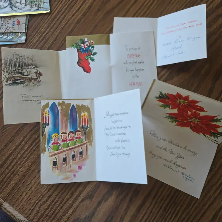 1970s - 15 Used Christmas greeting cards - all with gold trim - Crafts