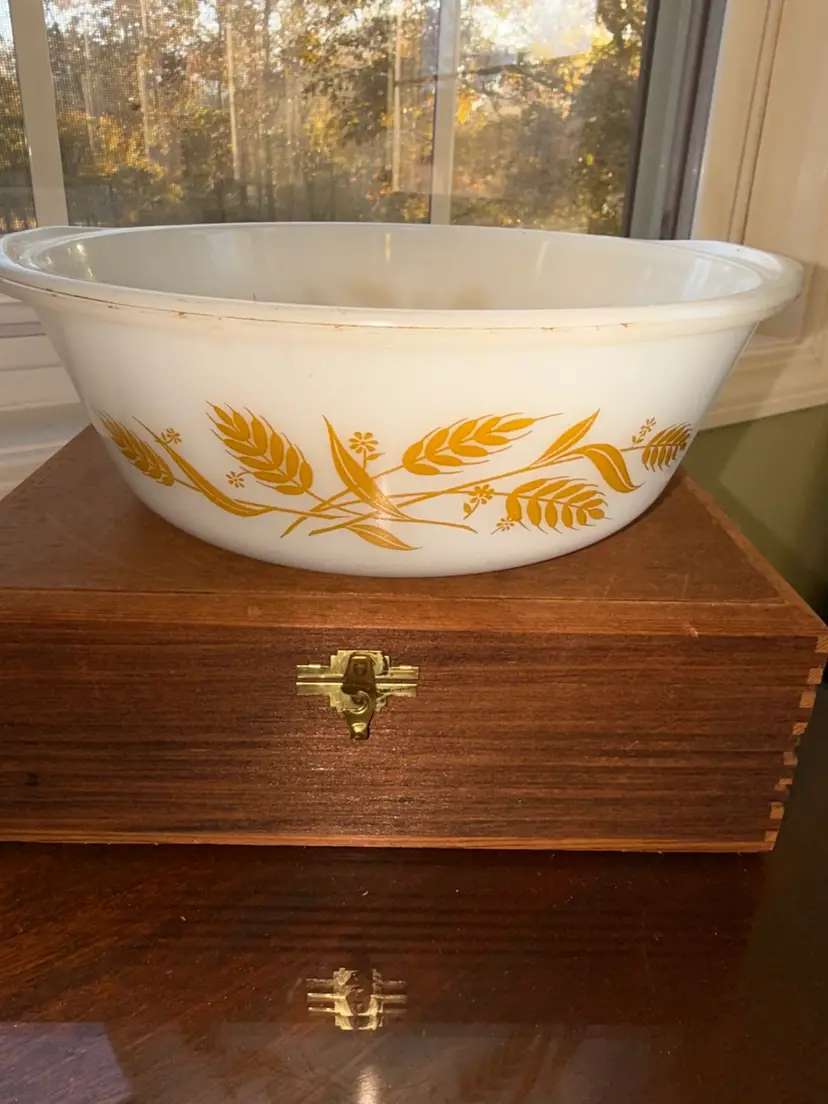 Vintage Sears Milk Glass Golden Wheat Pattern Ovenware Dish