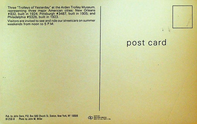 Arden Trolley Museum Washington County Pennsylvania Unused Postcard