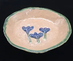 Art Pottery Trinket Dish with Crocus Blossoms 6.25"
