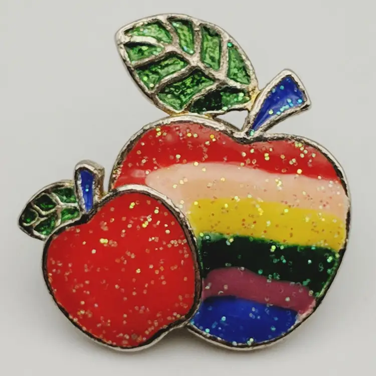 Sparkle Rainbow Red Apple Teacher Lapel Hat Backpack Pin Colorful Glitter Gift