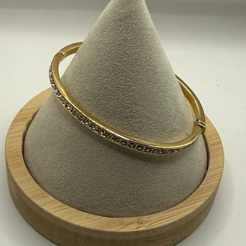 Vintage Givenchy Gold Crystal-Accent Bangle Bracelet 6.25”
