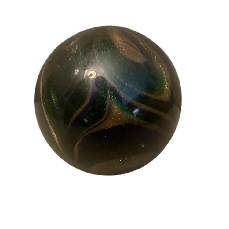 Dynasty Gallery Art Glass Paperweight Gold & Green 3 1/2 X 3 1/2 Inches
