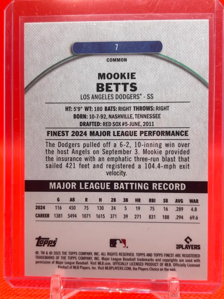 Mookie Betts - 2025 Topps Finest Sky Blue Parallel /325 Common Los Angeles Dodgers
