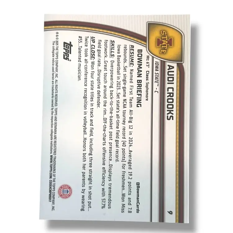 Audi Crooks 2024-25 Bowman University 1st Bowman Chrome Black Wave Refractor