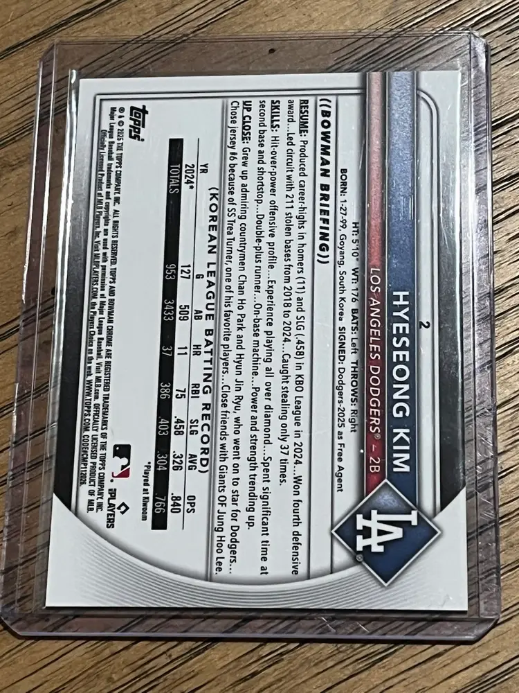 Hyeseong Kim 2025 Bowman Chrome Black Refractor 7/10 Los Angeles Dodgers