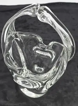 Murano Clear Glass Split Handle Basket Ashtray
