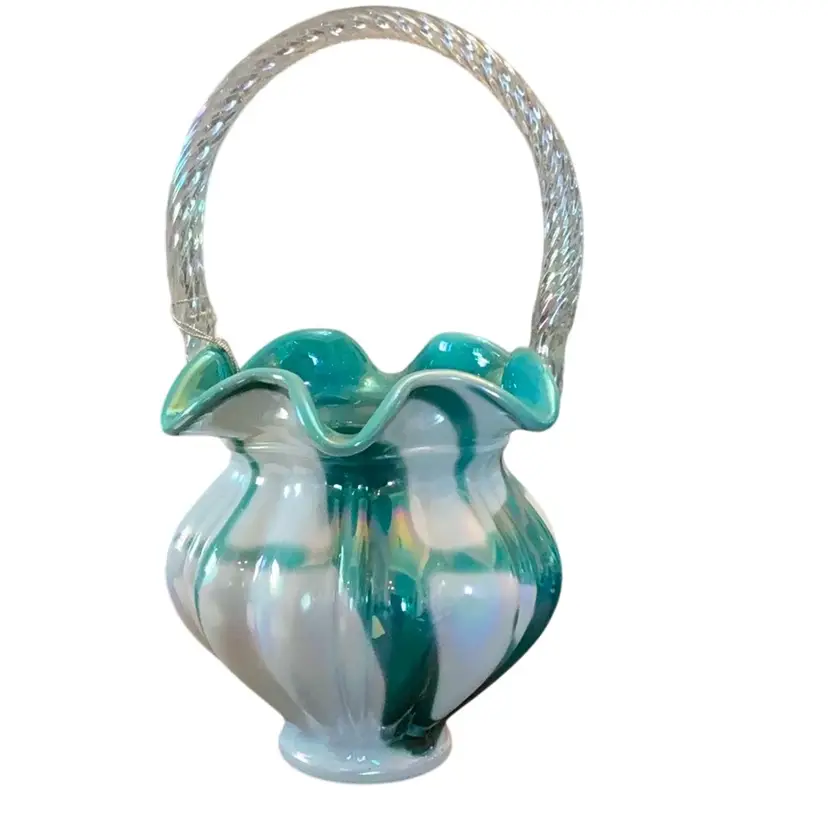 Fenton Turquoise Slag Iridized Basket 9” X 5” Limited Edition #262/2500
