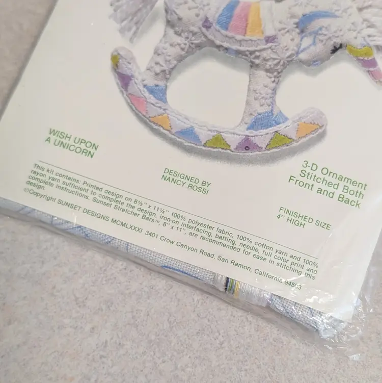 Vintage Sunset Stitchery Wish Upon a Unicorn 3D Ornament Embroidery Kit  141 NEW