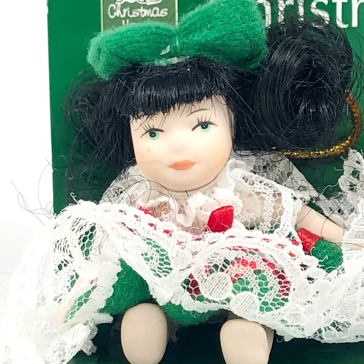 Christmas House Hand-Painted Porcelain Doll Ornaments, Vintage Made in Japan, New Old Stock