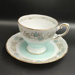 Vtg Tuscan Fine Bone China Blue Tresco Teacup and Saucer Set