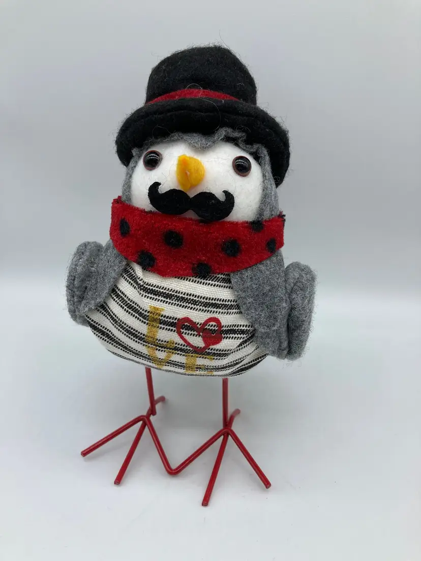 Valentine Fabric Felt Bird with Metal Feet Hat Mustache